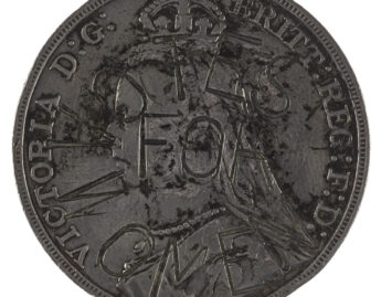 Minted under Victoria I (British), Crown with Suffragette countermark minted under Victoria I, 1892; ca. 1905