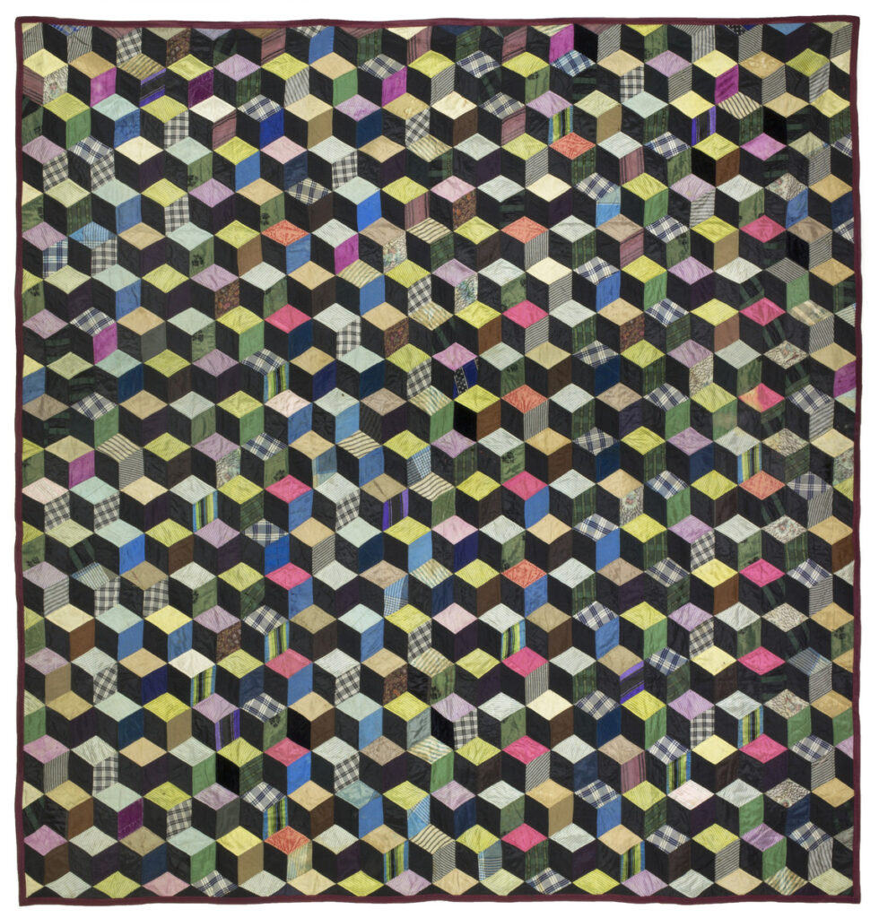 Maker unknown (American), Quilt with tumbling blocks pattern, ca. 1845-1885