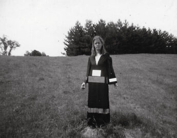 Joan Jonas in mirror costume, ca. 1968