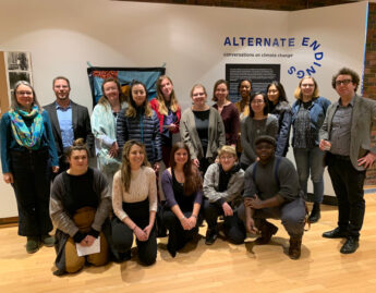Students and faculty at the Alternate Endings opening event, January 29, 2020