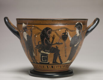 Theseus Painter, Skyphos with Herakles, Athena, and Hermes