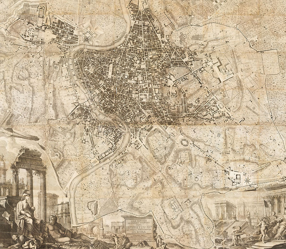 Giovanni Battista; Domenico Pronti, Nuova Pianta di Roma, 1748 Nolli map; 1795 Pronti prints