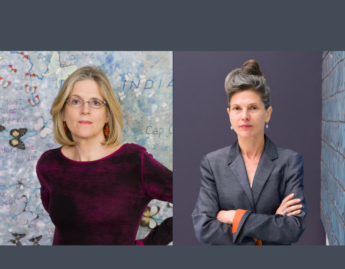 Artist Jane Hammond ’72 (left) and curator Ingrid Shaffner ’83 (right)