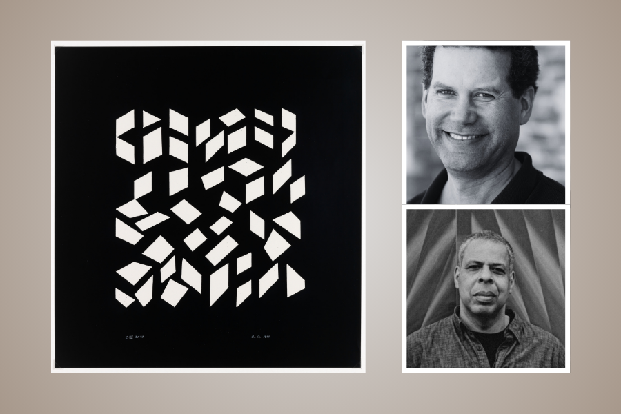 Anni's Orchestra print with photos of Christopher Benfey and David Sanford at right