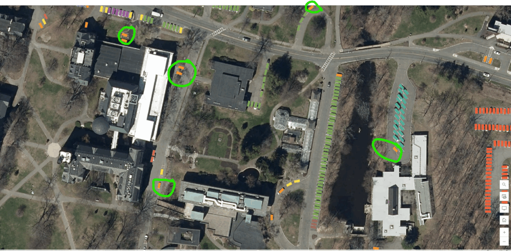 Map with parking circled in green