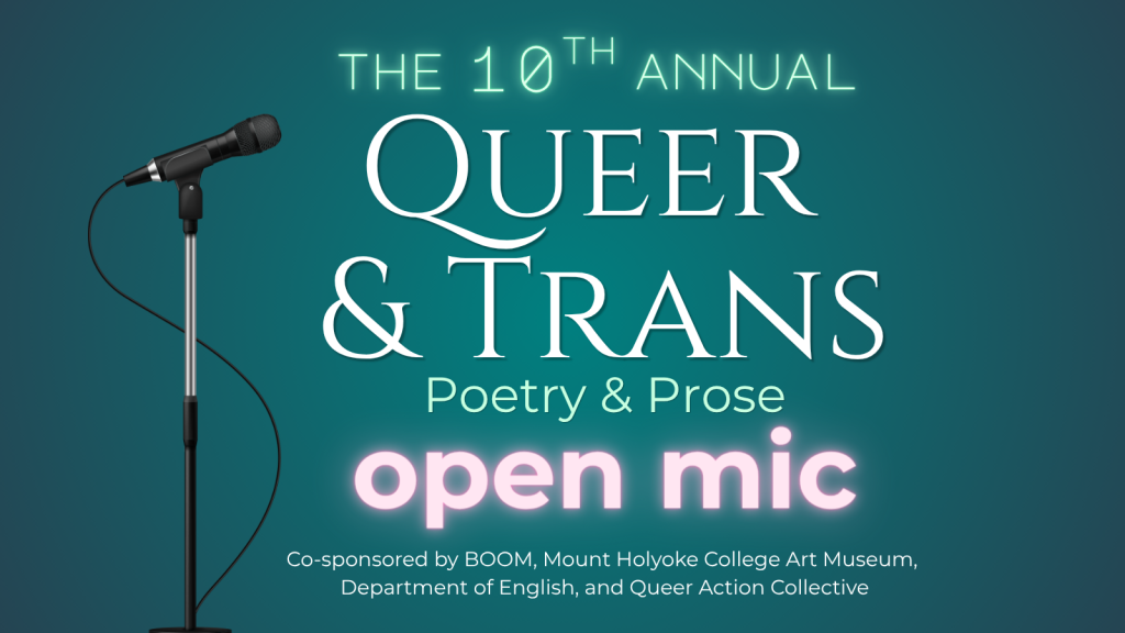 A microphone next to text for the event, with 