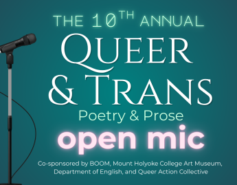 A microphone next to text for the event, with 