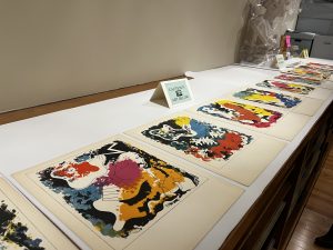 Colorful prints displayed on a table