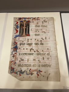 A sheet of an illuminated music manuscript