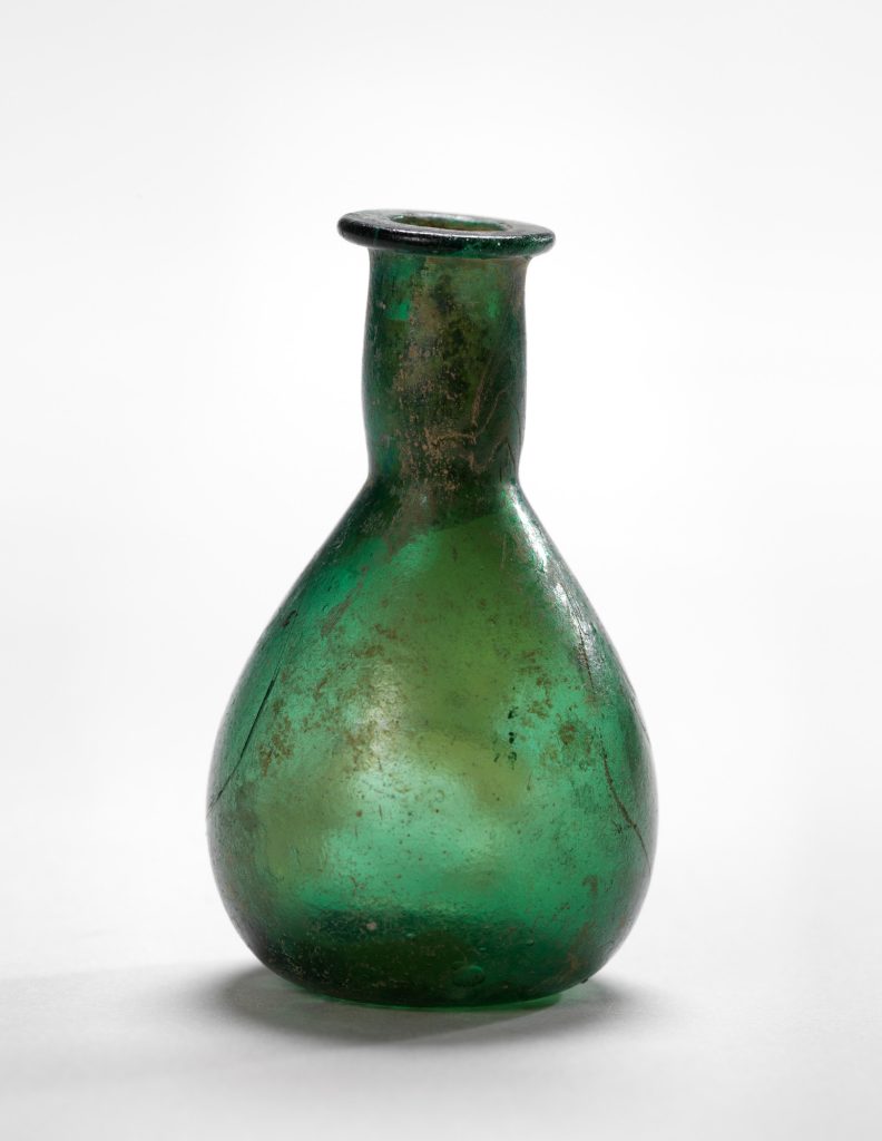 Small green glass flask